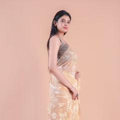 Camellia | Peach floral printed Georgette saree