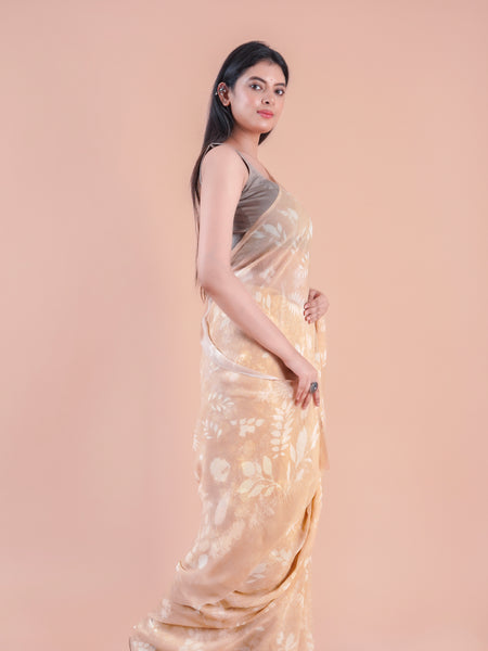 Camellia | Peach floral printed Georgette saree