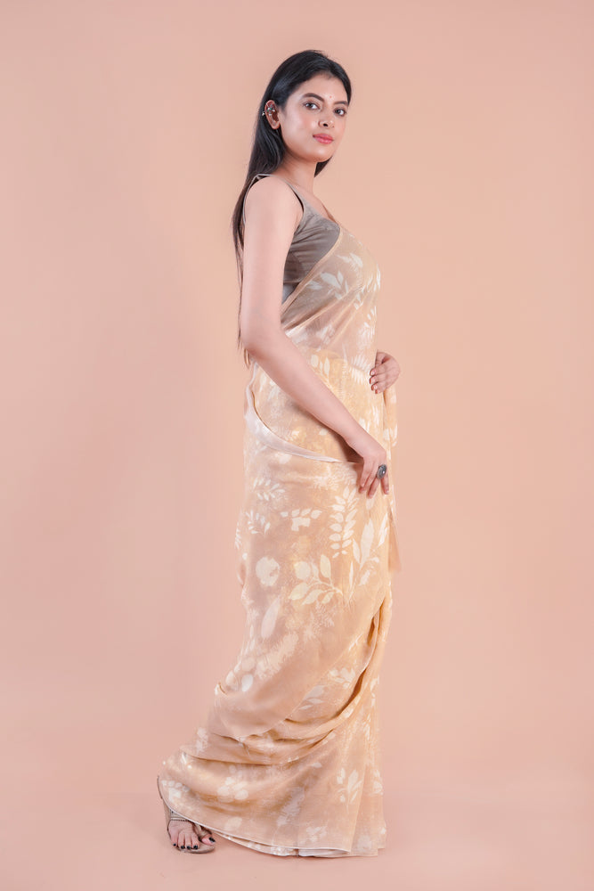 Camellia | Peach floral printed Georgette saree