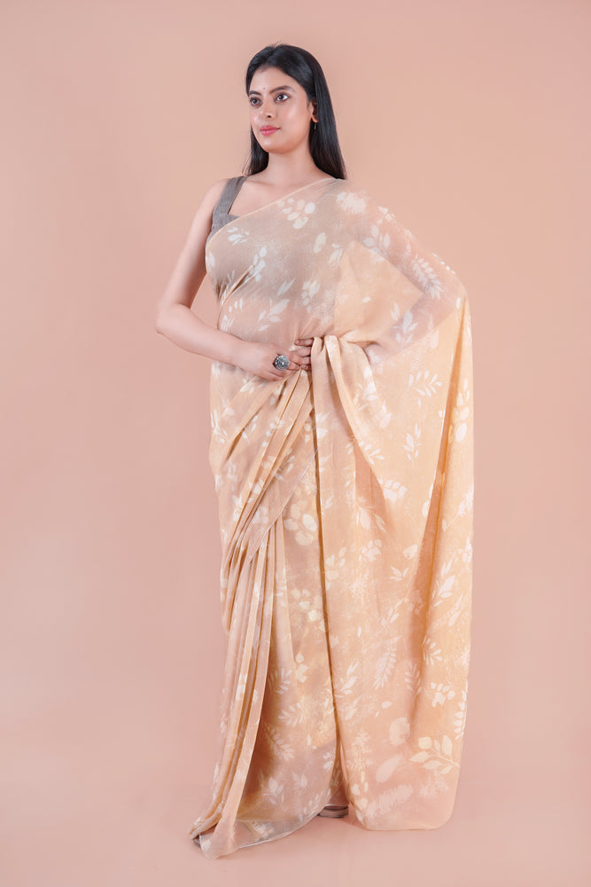 Camellia | Peach floral printed Georgette saree