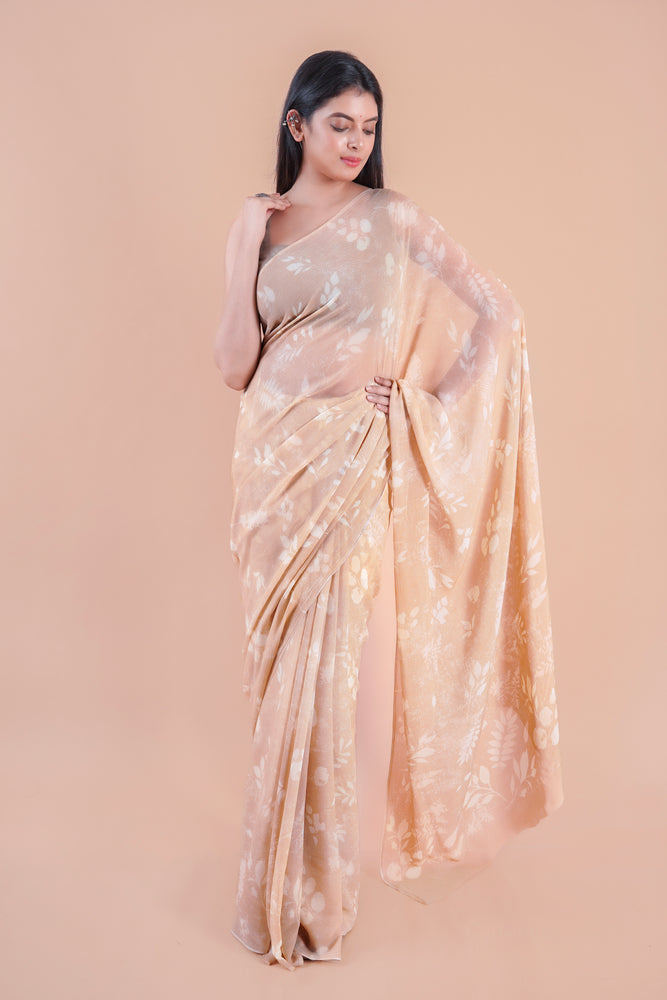 Camellia | Peach floral printed Georgette saree