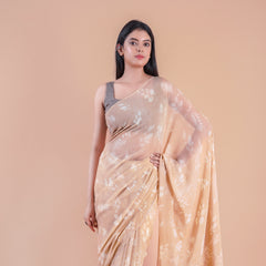 Camellia | Peach floral printed Georgette saree