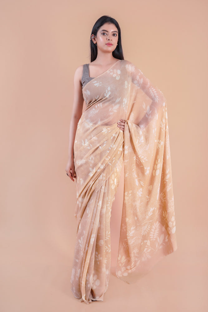 Camellia | Peach floral printed Georgette saree