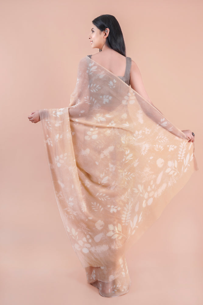 Camellia | Peach floral printed Georgette saree