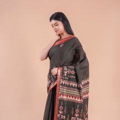 Taralika | BLACK PICHWAI CHANDERI SAREE  WITH EMBROIDERY KANTHA MIRROR
