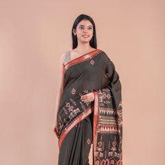 Taralika | BLACK PICHWAI CHANDERI SAREE  WITH EMBROIDERY KANTHA MIRROR