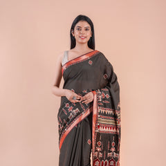Taralika | BLACK PICHWAI CHANDERI SAREE  WITH EMBROIDERY KANTHA MIRROR