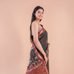 Taralika | BLACK PICHWAI CHANDERI SAREE  WITH EMBROIDERY KANTHA MIRROR