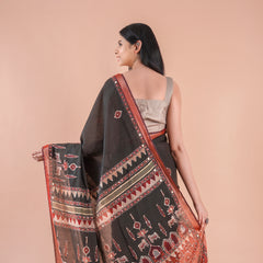Taralika | BLACK PICHWAI CHANDERI SAREE  WITH EMBROIDERY KANTHA MIRROR