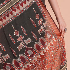 Taralika | BLACK PICHWAI CHANDERI SAREE  WITH EMBROIDERY KANTHA MIRROR