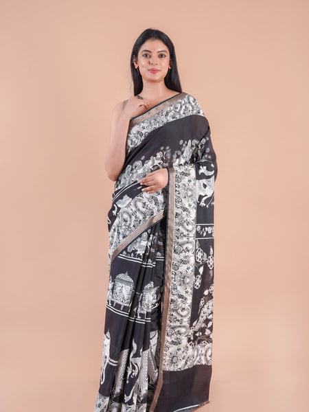 Ruhani | BLACK PICHWAI CHANDERI SAREE