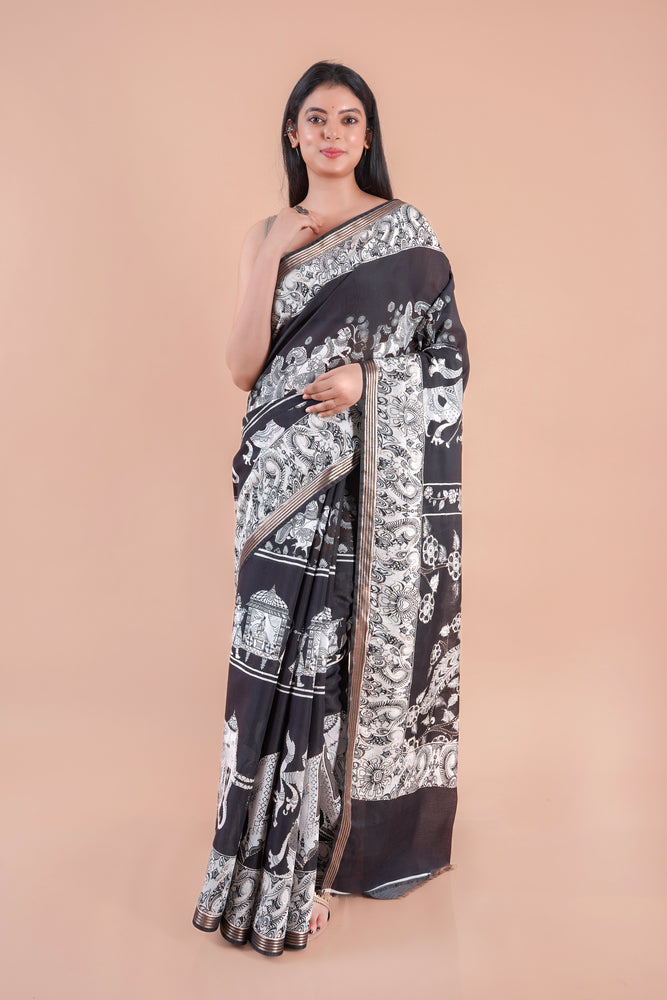 Ruhani | BLACK PICHWAI CHANDERI SAREE