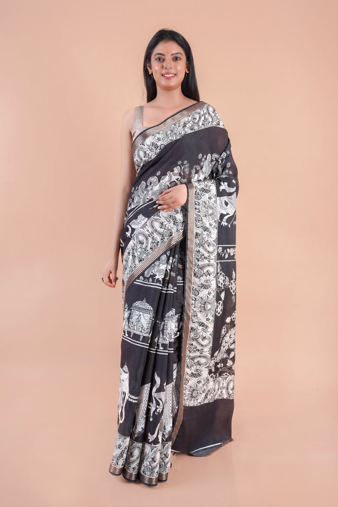 Ruhani | BLACK PICHWAI CHANDERI SAREE