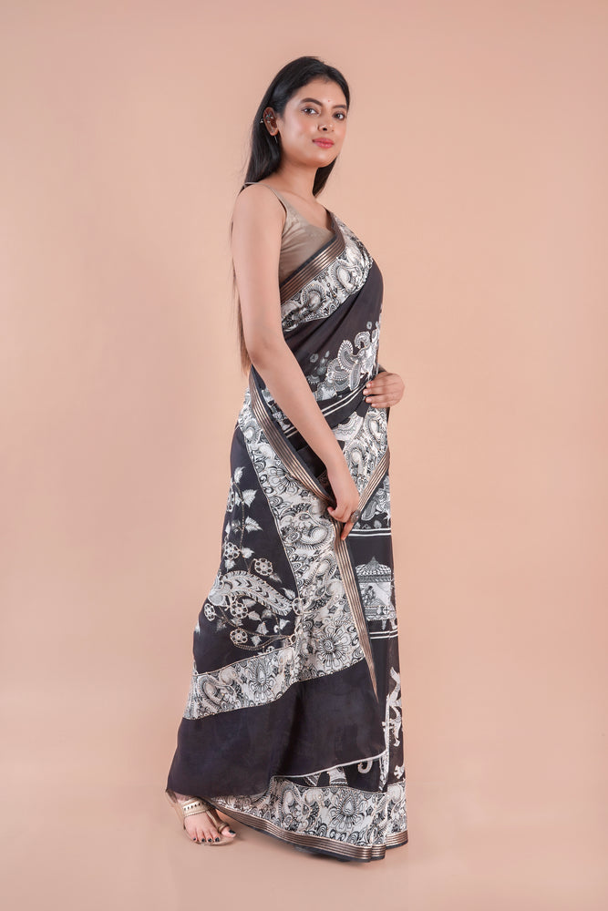 Ruhani | BLACK PICHWAI CHANDERI SAREE