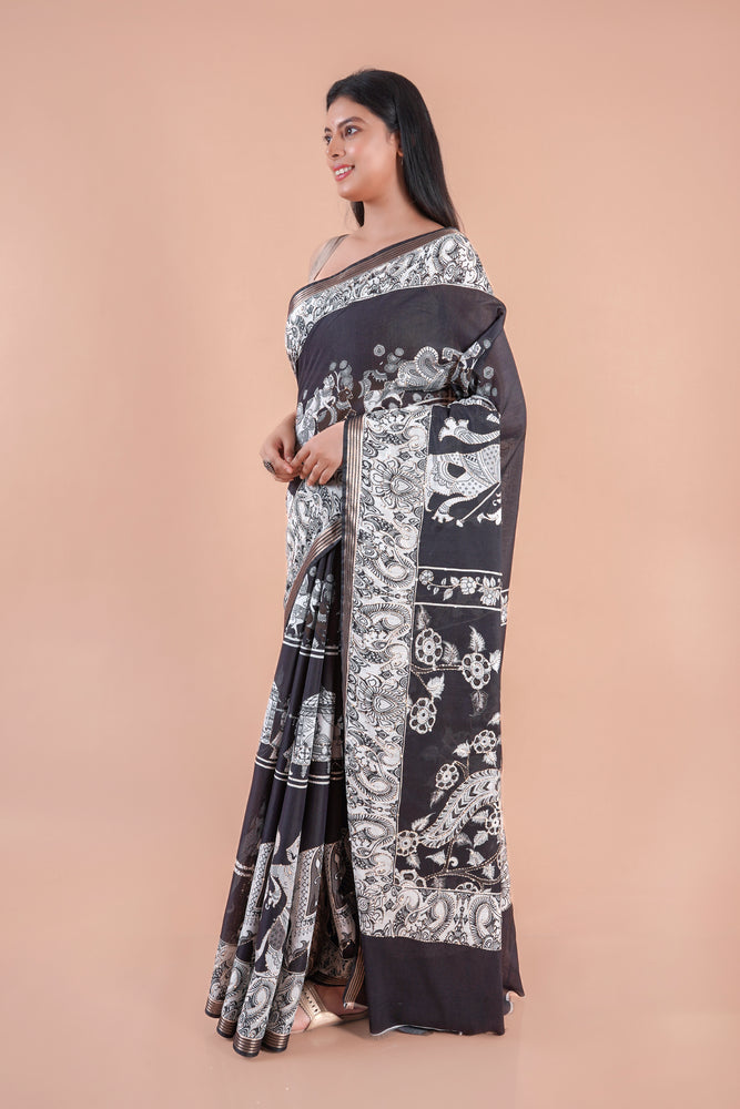 Ruhani | BLACK PICHWAI CHANDERI SAREE