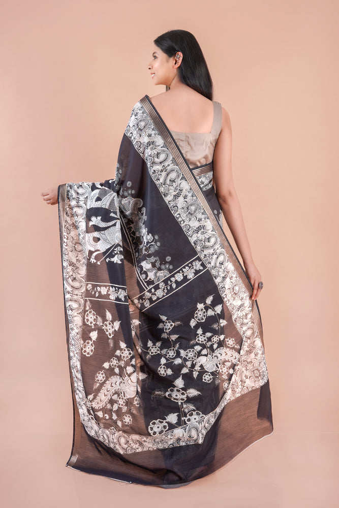 Ruhani | BLACK PICHWAI CHANDERI SAREE