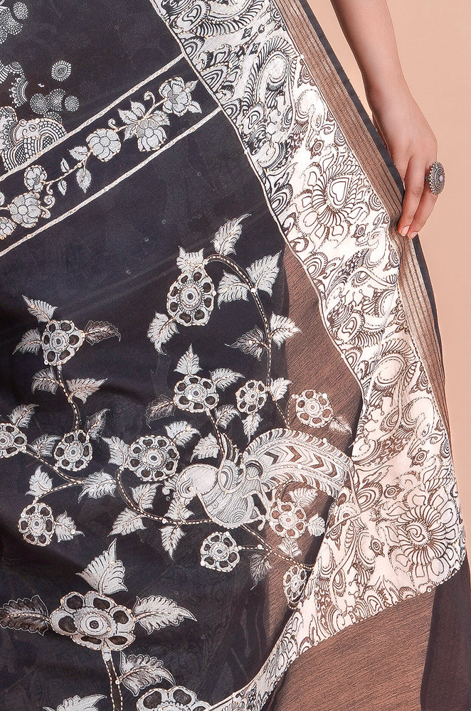 Ruhani | BLACK PICHWAI CHANDERI SAREE