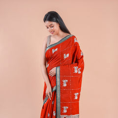 Alina | RED PICHWAI CHANDERI SAREE WITH EMBROIDERY KANTHA