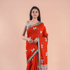 Alina | RED PICHWAI CHANDERI SAREE WITH EMBROIDERY KANTHA