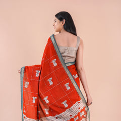 Alina | RED PICHWAI CHANDERI SAREE WITH EMBROIDERY KANTHA