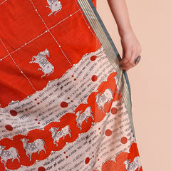 Alina | RED PICHWAI CHANDERI SAREE WITH EMBROIDERY KANTHA