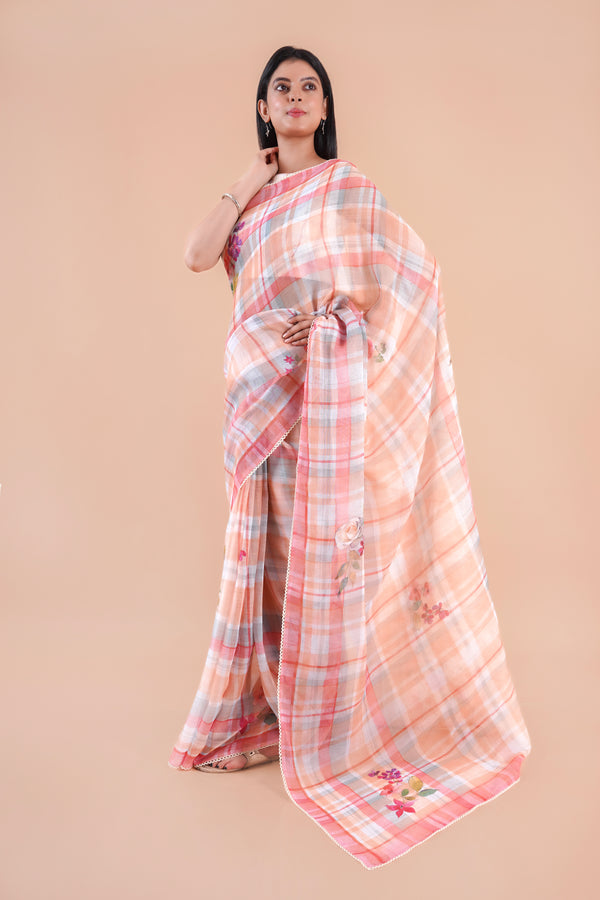 Soft Rain | Multi Floral Printed Slub LInen Saree