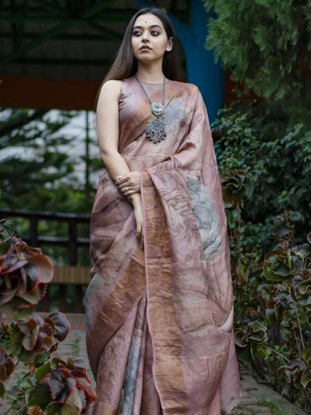 Graceful grey | Graceful Grey Premium Rose Grey Tussar Zari Saree with Weaving – Festive & Wedding Saree
