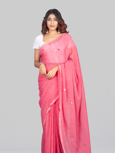 Cotton Candy Pastel Pink Mulmul Saree | Soft Lightweight Cotton Ethnic Wear Saree