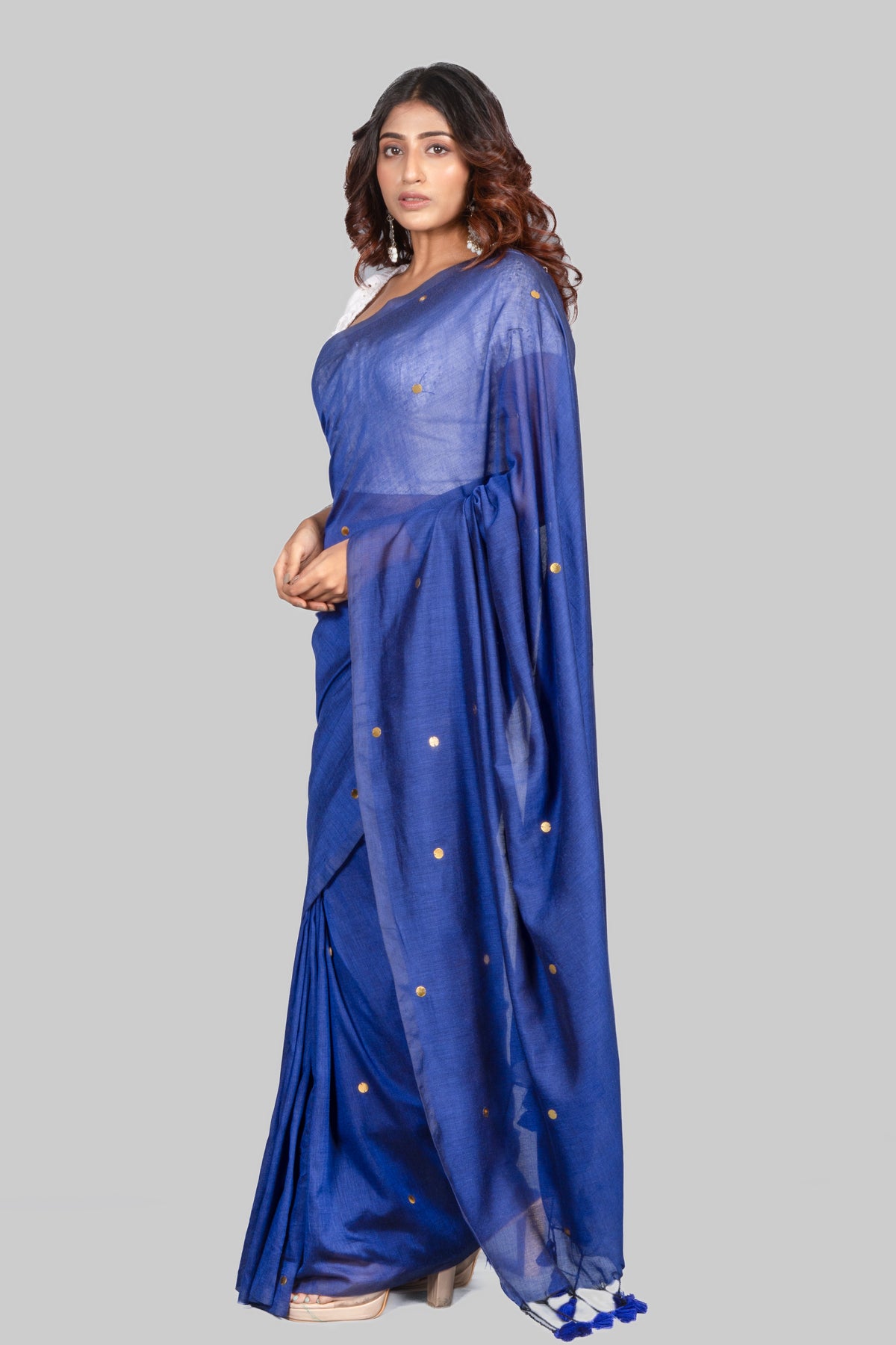 Cloud Navy Blue Mulmul Saree – Lightweight Soft Cotton Ethnic Wear Saree