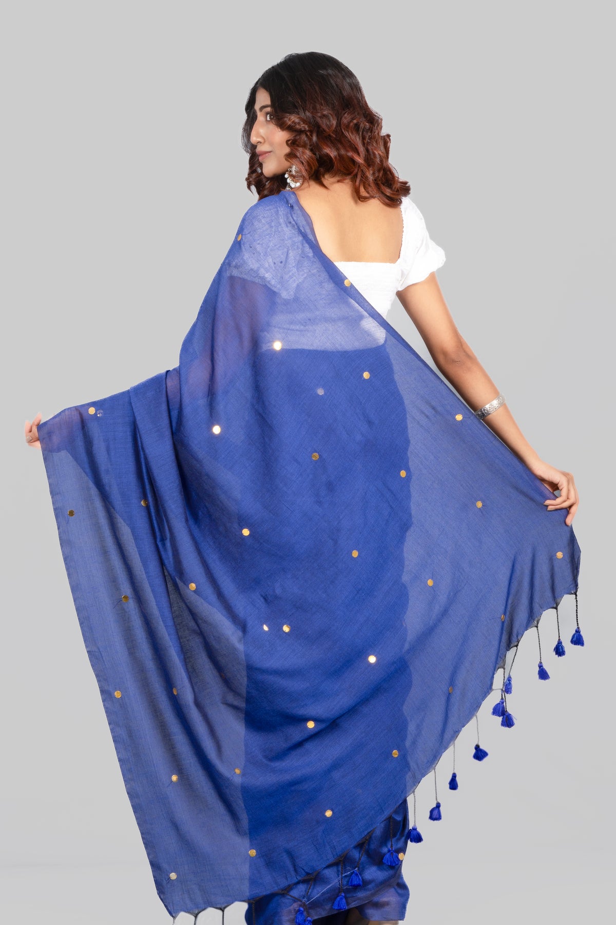 Cloud Navy Blue Mulmul Saree – Lightweight Soft Cotton Ethnic Wear Saree