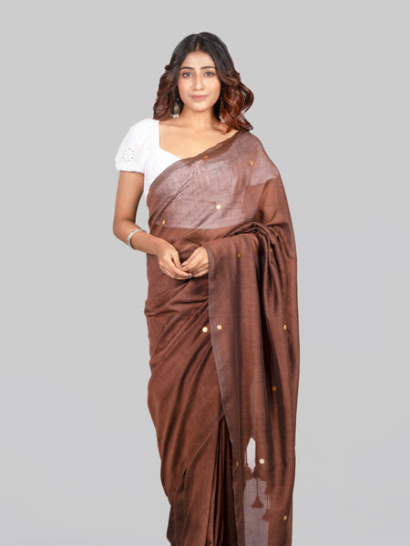 Mocha Elegant Earthy Tone Pure Mulmul Cotton Saree for Women