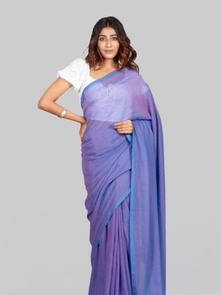 Blue Poppy Dual Tone Mulmul Saree – Soft Lightweight Cotton Blend Elegant Drapes