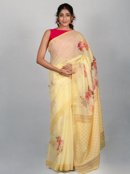 The golden sundrop saree Lightweight Mustard Kota Saree with Digital Floral Design