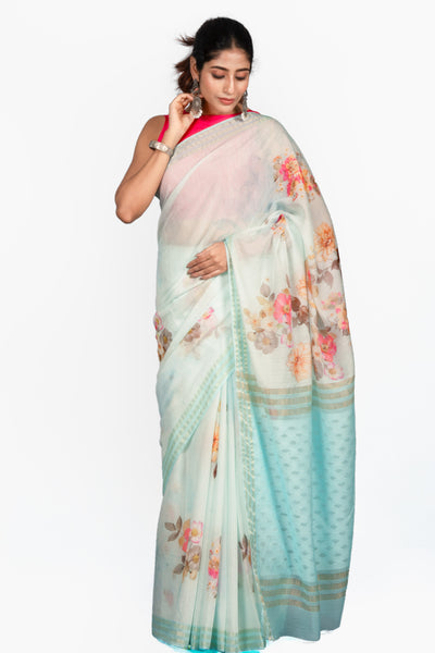 The Seafoam Serenity Saree