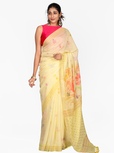 The golden hour saree Lightweight Kota Jamdani Saree with Floral Print