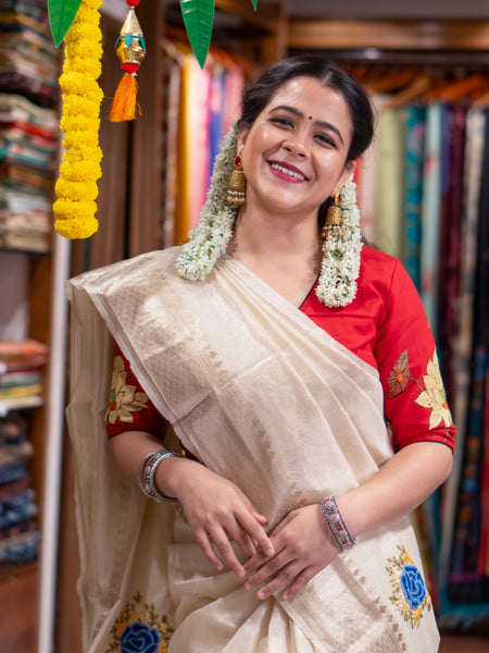 ADHYA Premium Tissue Silk Saree with All Over Buti Design and Rich Zari Border