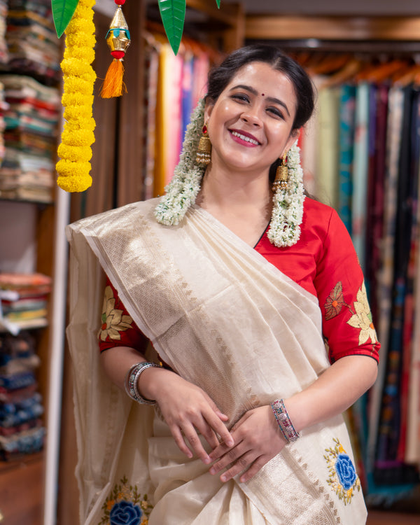 ADHYA Premium Tissue Silk Saree with All Over Buti Design and Rich Zari Border
