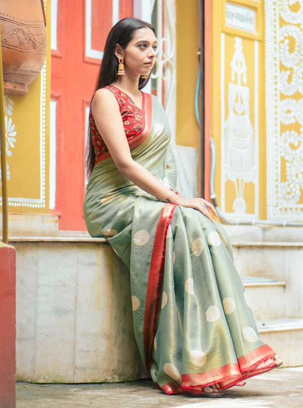 Polka Cotton Tissue Polka Dot Saree – Lightweight Elegant Sheer Ethnic Wear Saree