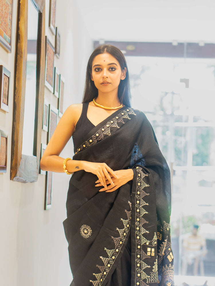 Handcrafted Black Tussar Saree