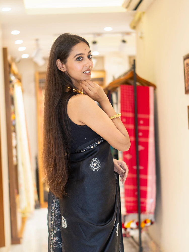 Handcrafted Black Tussar Saree