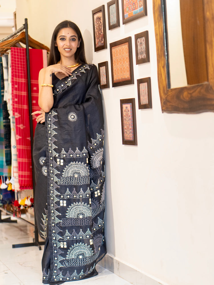 Handcrafted Black Tussar Saree