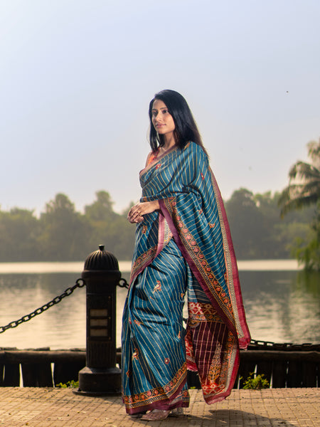 Teal Royale Teal Tussar Silk Saree | Elegant Handwoven Festive & Ethnic Wear Saree for Women