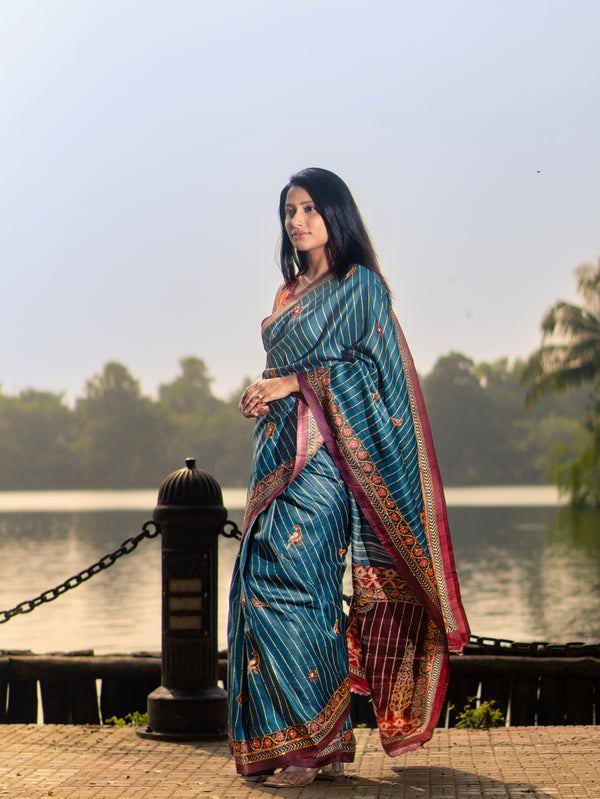 Teal Royale Teal Tussar Silk Saree | Elegant Handwoven Festive & Ethnic Wear Saree for Women