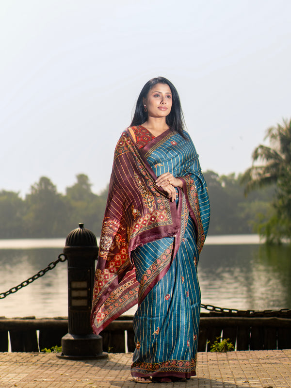 Teal Royale Teal Tussar Silk Saree | Elegant Handwoven Festive & Ethnic Wear Saree for Women