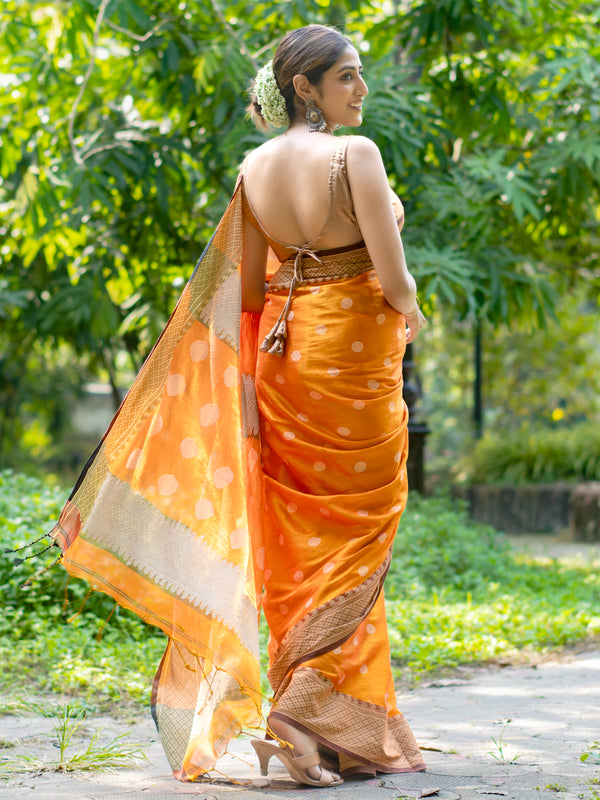 Kesariya Stylish Orange Tissue Cotton Saree with All Over Print Design
