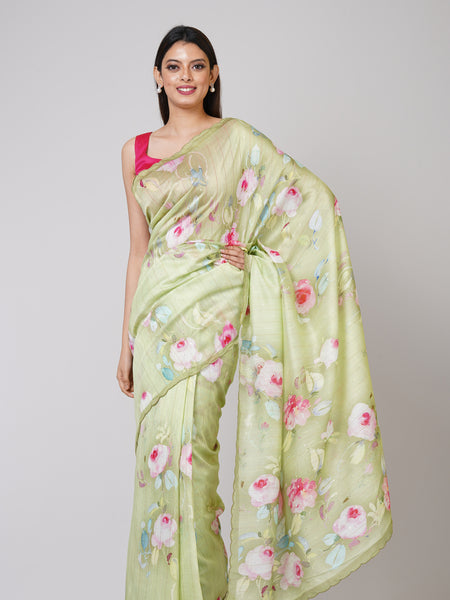 Light Green Serenity Elegant Light Green Raw Sequence Saree for Special Occasions