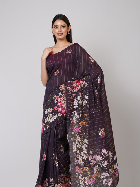 Classic Black Beauty Black Raw Silk Saree with Sequins Work | Elegant Party Wear Ethnic Saree