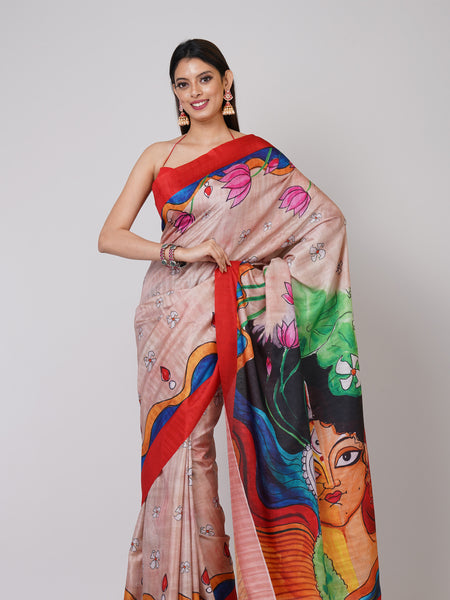 Elegant Beige Beige Semi Tussar Saree – Elegant Lightweight Traditional Ethnic Wear Saree