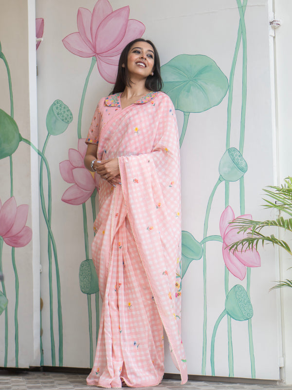 Aabheri | Elegant Pink Mulmul Cotton Saree – Timeless Minimal Traditional Style