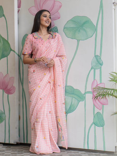 Aabheri | Elegant Pink Mulmul Cotton Saree – Timeless Minimal Traditional Style